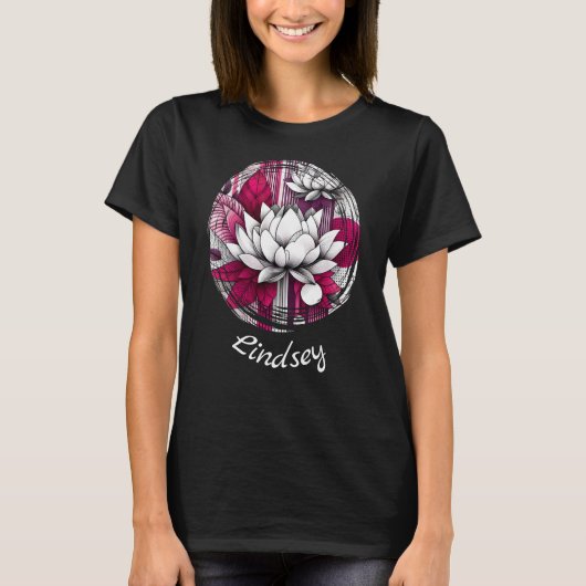 Magenta modernes mädchenhaftes Design mit Lotus-Bl T-Shirt (Vorderseite)