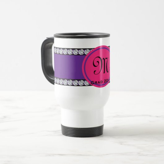 Magenta Monogram Diamond Abschluss Reisebecher (Vorderseite Links)