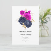 Magenta Navy und Gold Floral Bachelorette Weekend Einladung (Stehend Vorderseite)