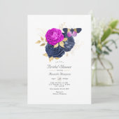 Magenta Navy und Gold Floral Brautparty Einladung (Stehend Vorderseite)
