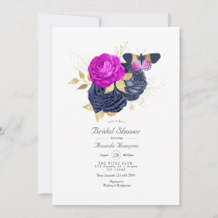 Magenta Navy und Gold Floral Brautparty Einladung