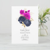 Magenta Navy und Gold Floral Couples Dusche Einladung (Stehend Vorderseite)