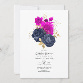 Magenta Navy und Gold Floral Couples Dusche Einladung