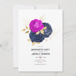 Magenta Navy und Gold Floral Junggeselinnen-Abschi Einladung