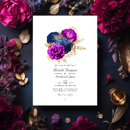 Magenta Navy und Gold Floral Wedding QR Code UAwg Einladung