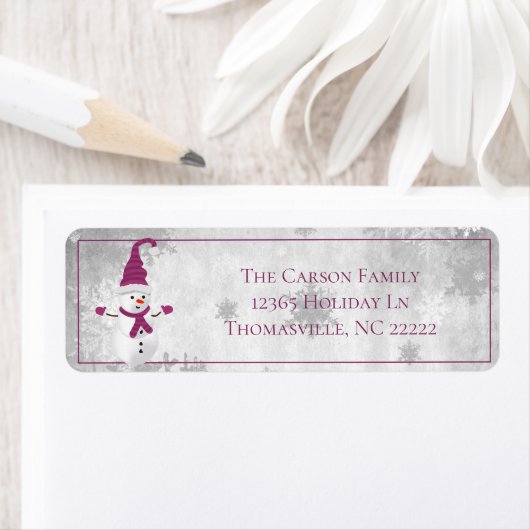 Magenta Niedlich Snowman Address Label (Insitu)