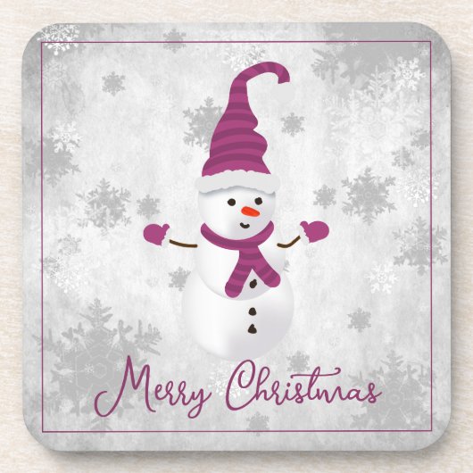Magenta Niedlich Snowman Beverage Coaster Getränkeuntersetzer (Vorderseite)