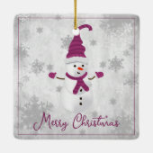 Magenta Niedlich Snowman Holiday Keramikornament (Rückseite)