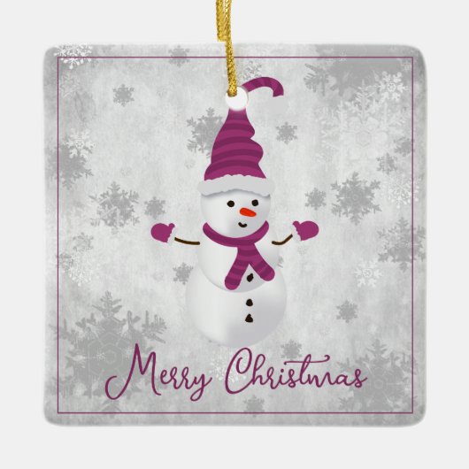 Magenta Niedlich Snowman Holiday Keramikornament (Vorderseite)