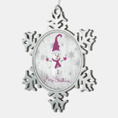 Magenta Niedlich Snowman Holiday Schneeflocken Zinn-Ornament (Rechts)