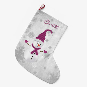 Magenta Niedlich Snowman Holiday Strumpf Großer Weihnachtsstrumpf