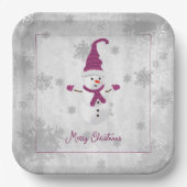 Magenta Niedlich Snowman Paper Plate Pappteller (Vorderseite)