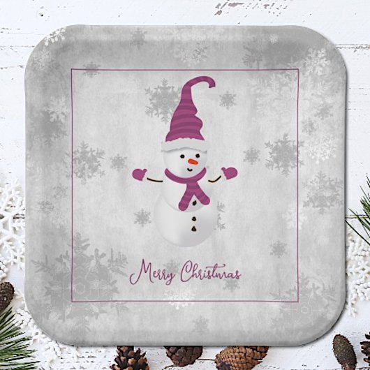 Magenta Niedlich Snowman Paper Plate Pappteller