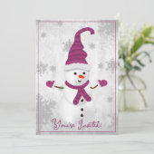 Magenta Niedlich Snowman Weihnachts-Party Einladun Einladung (Stehend Vorderseite)