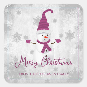 Magenta Niedlich Snowman Weihnachtssticker Quadratischer Aufkleber