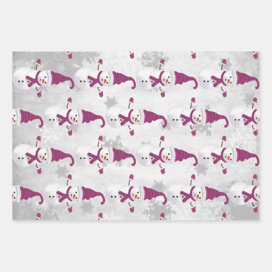 Magenta Niedlich Snowman Wrapping Paper Sheets Geschenkpapier Set (Vorderseite 2)