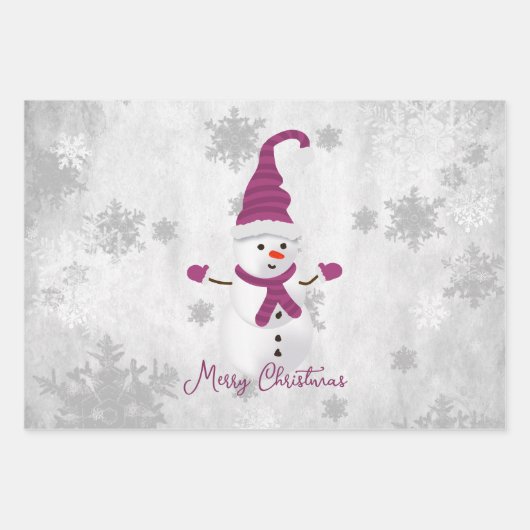 Magenta Niedlich Snowman Wrapping Paper Sheets Geschenkpapier Set (Vorderseite)