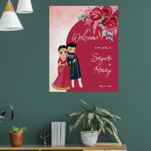 Magenta Niedliches indisches Ehepaar Begrüßungszei Poster