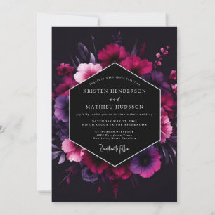 Magenta Noir Bloom Hochzeit Einladung