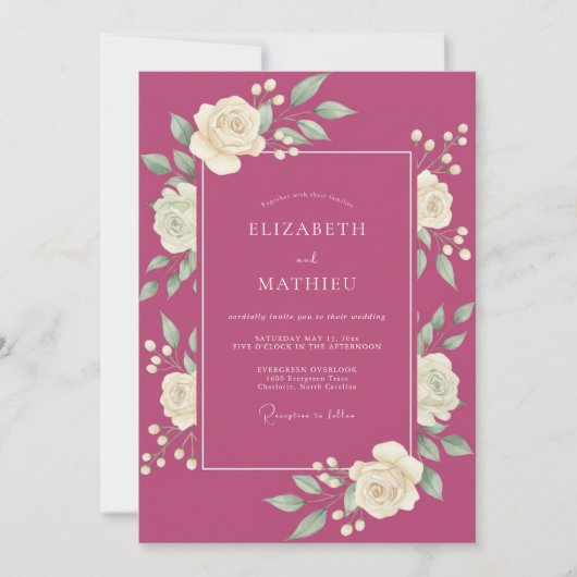 Magenta Opulente Frühlingshochzeit Einladung (Vorderseite)