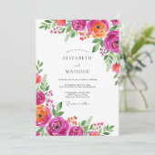 Magenta Orange Bloom Romance Wedding Einladung (Stehend Vorderseite)