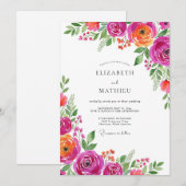 Magenta Orange Bloom Romance Wedding Einladung (Vorne/Hinten)