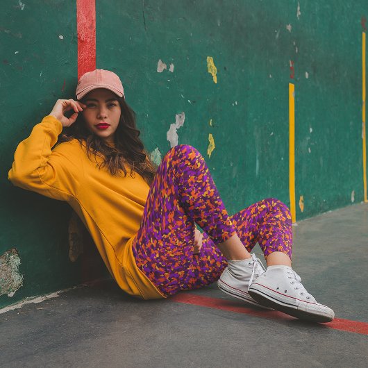 Magenta Orange Bright Herbst Camouflage Leggings