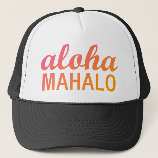 Magenta Orange Gradient Aloha Mahalo Typografie Truckerkappe (Vorderseite)