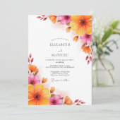 Magenta Orange Lush Summer Wedding Einladung (Stehend Vorderseite)