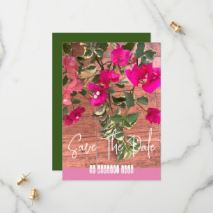 Magenta-Orangenbougainvillea oder Blume auf Papier Save The Date