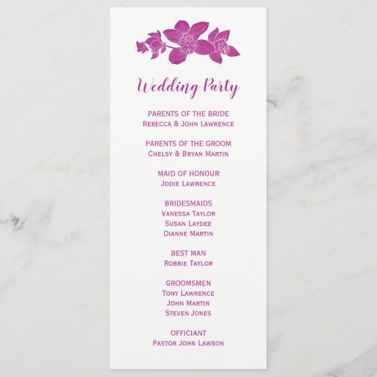 Magenta Orchid Hochzeitsprogramme für Wasserfarben Programm (Rückseite)
