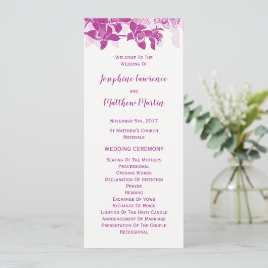 Magenta Orchid Hochzeitsprogramme für Wasserfarben Programm (Stehend Vorderseite)