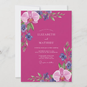 Magenta-Orchideen-Blüten-Hochzeit Einladung