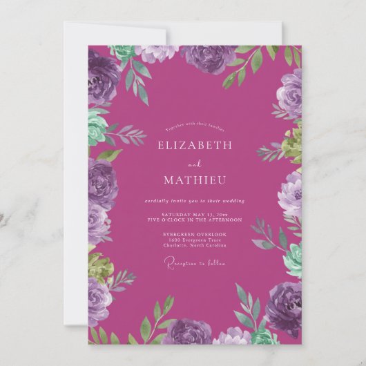 Magenta-Orchideen-Hochzeit bemalt Einladung (Vorderseite)