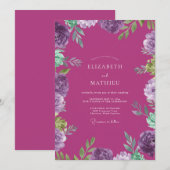 Magenta-Orchideen-Hochzeit bemalt Einladung (Vorne/Hinten)