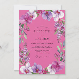 Magenta-Orchideen-Hochzeit in Lila Einladung