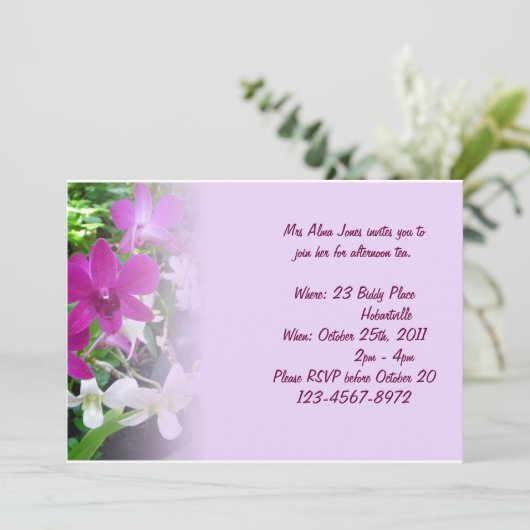 Magenta Orchids Einladung (Stehend Vorderseite)