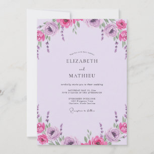 Magenta-Orchis-Pfingstrosen-Hochzeit Einladung