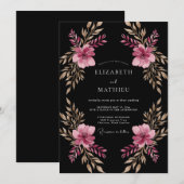 Magenta Painterly Blossom Wedding Einladung (Vorne/Hinten)