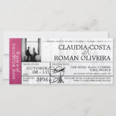 Magenta Paris Wedding Boarding Pass Einladung (Vorderseite)