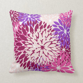 Magenta Peach Burgundy und Lila stilisierte Dahlia Kissen
