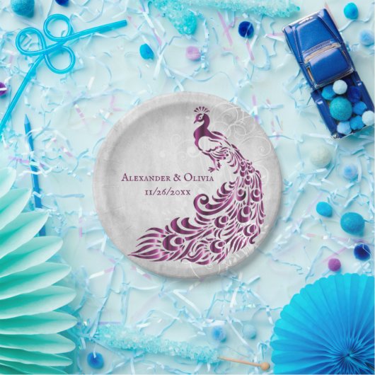 Magenta Peacock Leaf Hochzeitsscheibe Pappteller (Party)