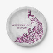 Magenta Peacock Leaf Hochzeitsscheibe Pappteller (Vorderseite)