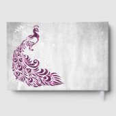 Magenta Peacock Leaf Vine Wedding Guestbook Gästebuch (Rückseite)