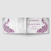 Magenta Peacock Leaf Vine Wedding Guestbook Gästebuch (Voll)