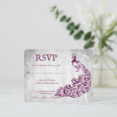 Magenta Peacock Leaf Vine Wedding RSVP Card (Stehend Vorderseite)
