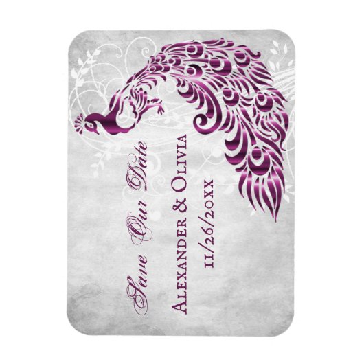 Magenta Peacock Leaf Wein retten Datum Magnet (Vertikal)