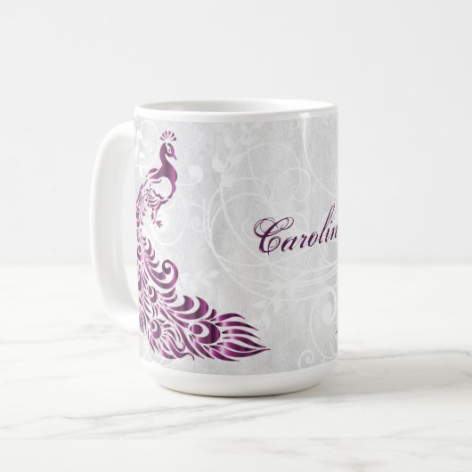 Magenta Peacock Personalisiert Coffee Tasse (Vorderseite Links)