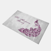 Magenta Peacock Personalisiert Door Mat Fußmatte (Schrägansicht)