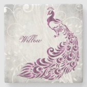 Magenta Peacock Personalisiert Stone Untersetzer (Vorderseite)